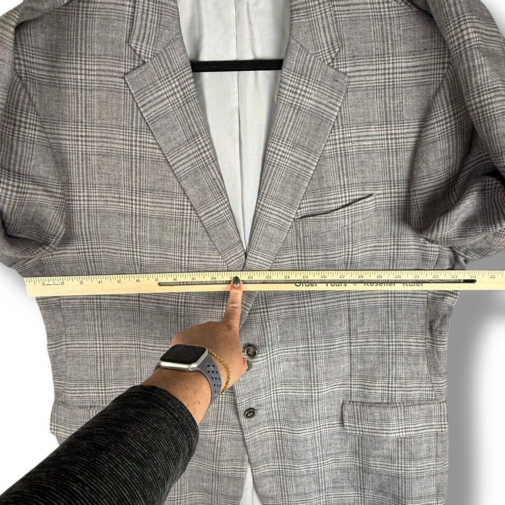 Jos. A. Bank 1905 Tailored Fit 100% Linen Blazer Glen Check Plaid Mens 46R Gray - Picture 9 of 10